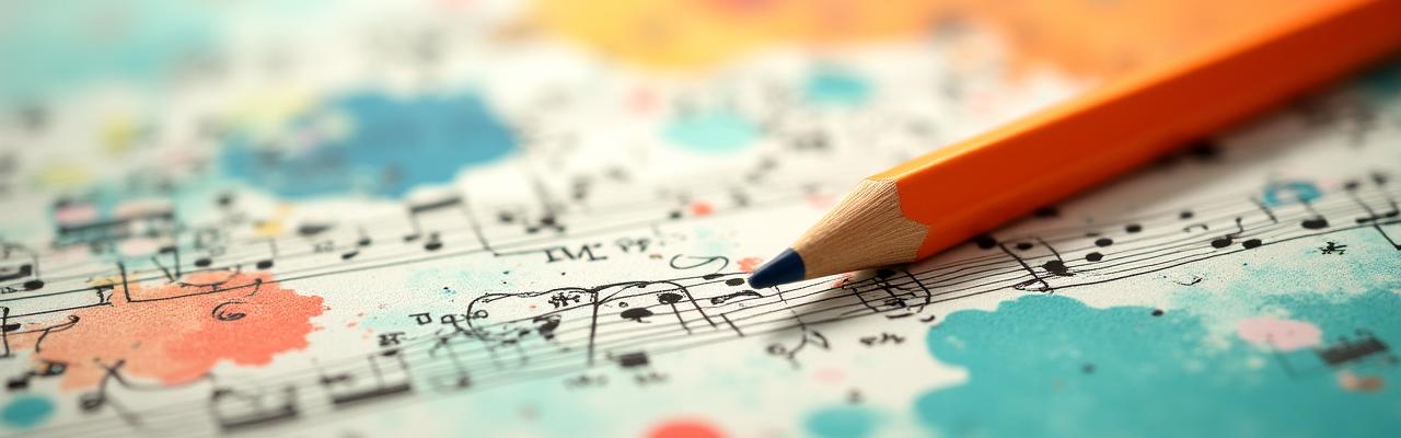 A collage of colorful music notebooks and pencils