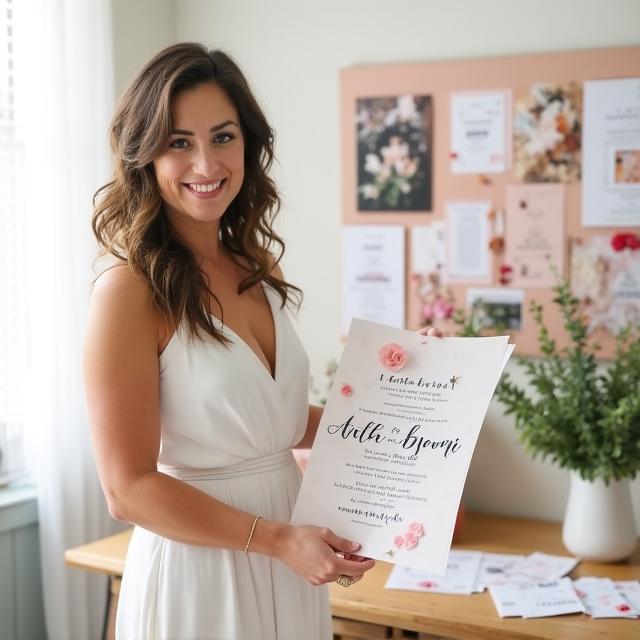 A wedding planner in Nashville carefully arranging stationery components