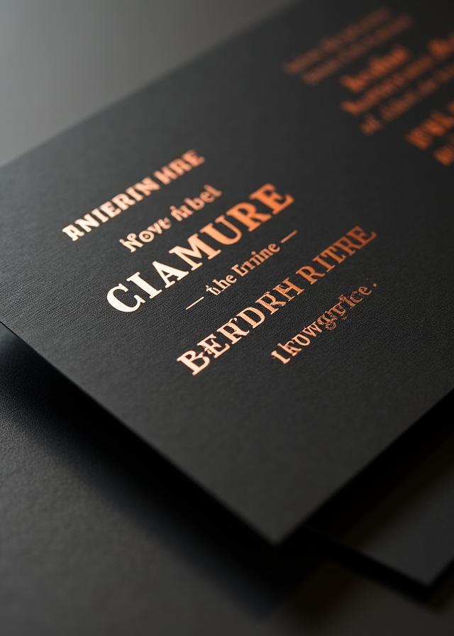 Minimalist modern suite with clean typography and copper foil